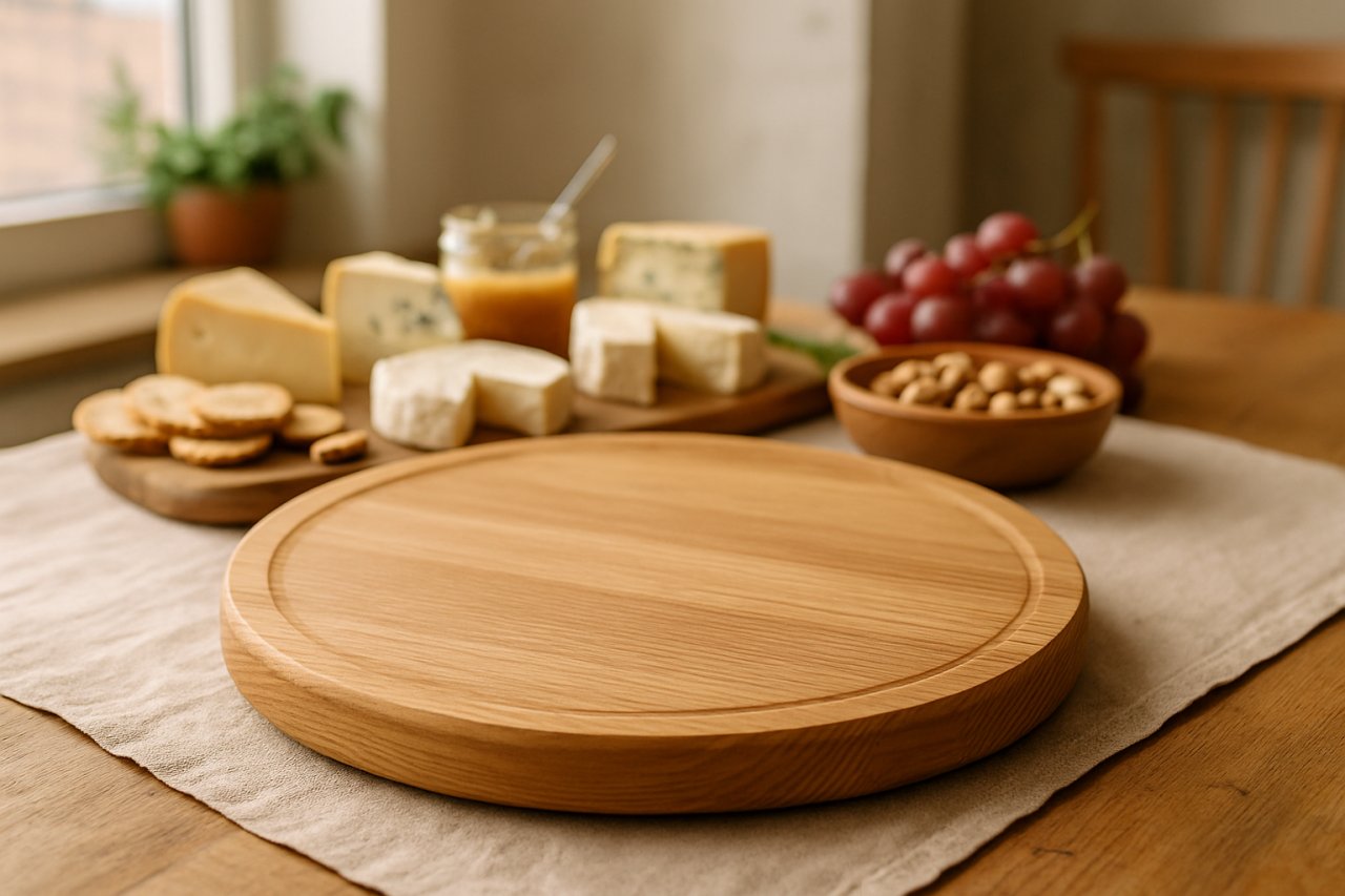 Plateau tournant en bois : l’accessoire malin pour vos apéritifs et plateaux de fromages