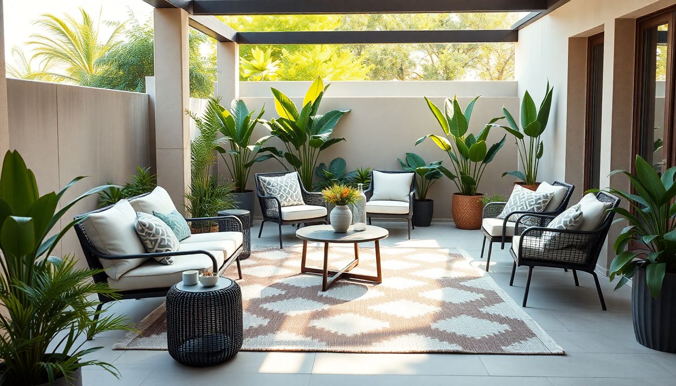 Tapis géométrique ou uni pour terrasse : comment faire le bon choix et moderniser votre extérieur