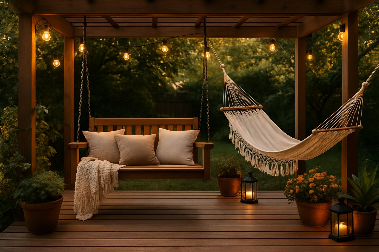Envie d’une terrasse plus chaleureuse ? La balancelle et le hamac sont les alliés des moments de détente