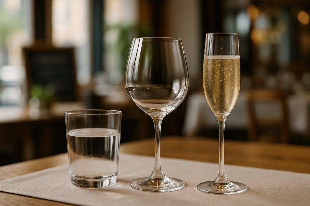 verres à eau,   à vin, à champagne sur une table