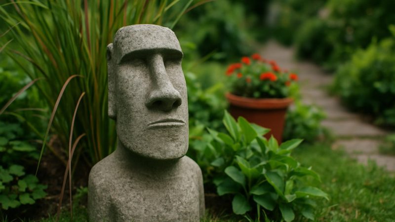 Buste de Moai dans le jardin : l&rsquo;île de Pâques s&rsquo;invite chez vous