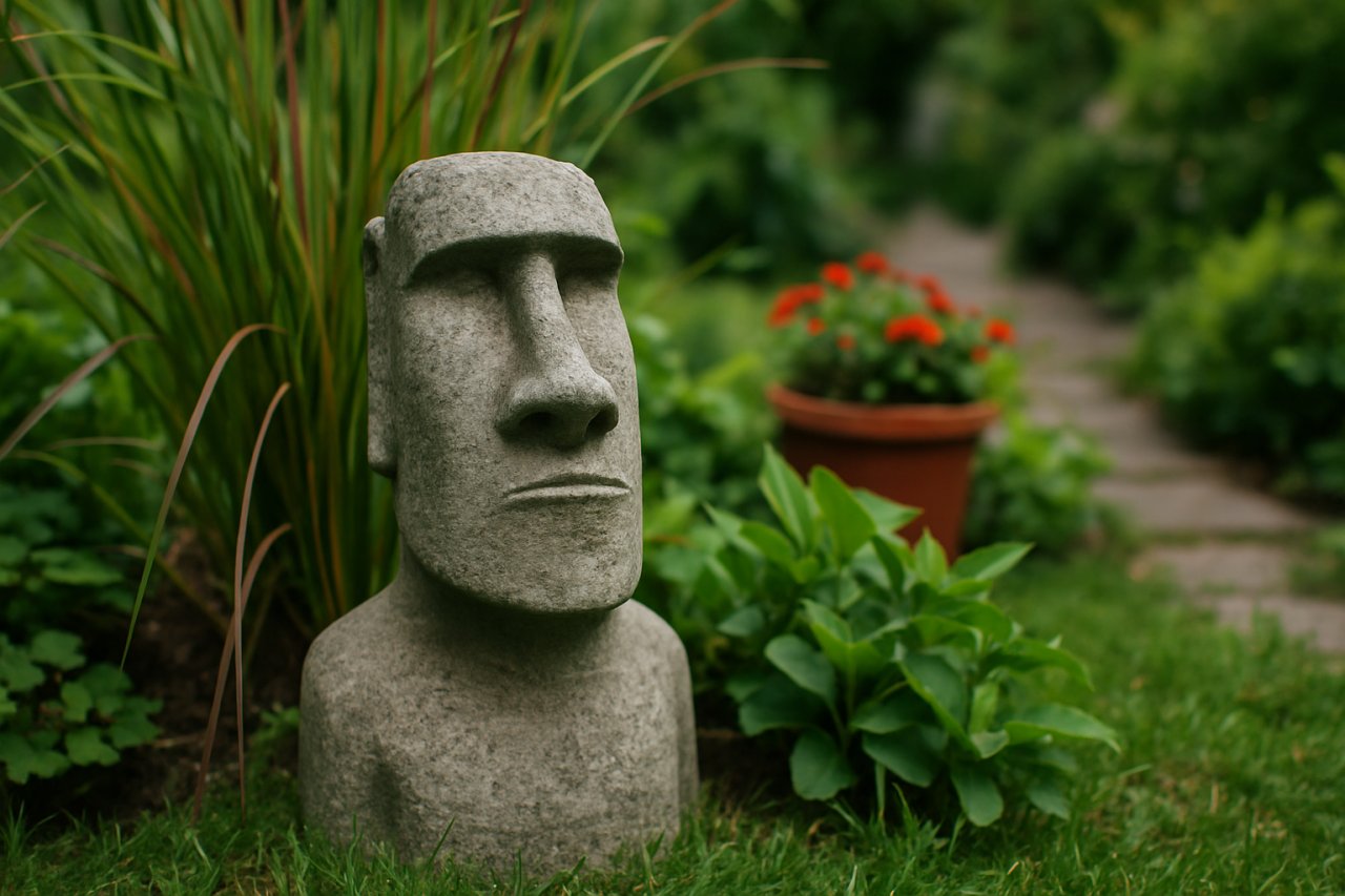 Buste de Moai dans le jardin : l’île de Pâques s’invite chez vous